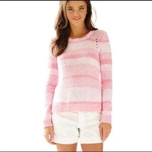 Lilly Pulitzer Tabitha Ombre Sweater Pink White Cotton Crewneck
